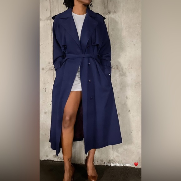Holt Renfrew Vintage Trench Coat Navy Size L - Picture 3 of 3